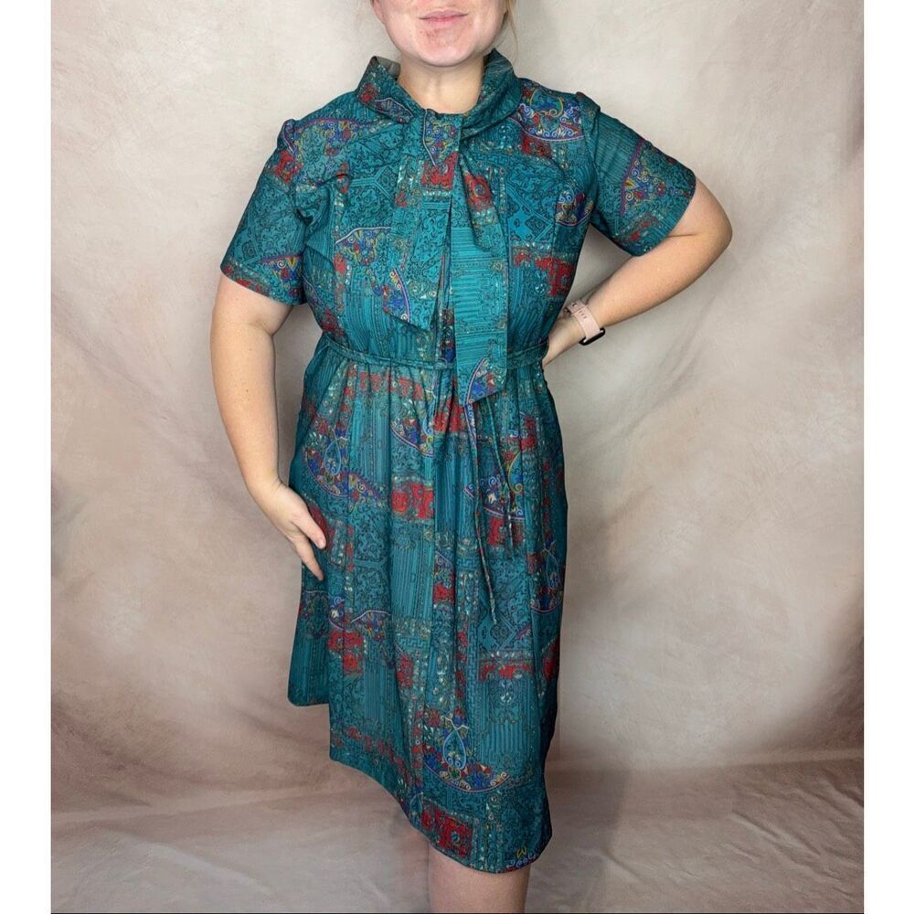 Vintage 80s does 50s Dress Plus Size XL Mod MCM Geometric